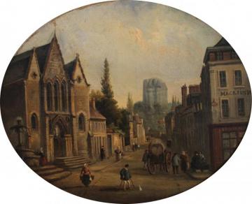 Église Notre-dame, Fontaine Et Rue Dorée, Vers 1860 Artwork by Louis Moullin