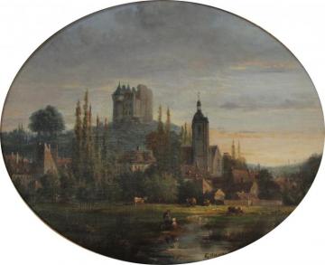 Église Saint-laurent Et Château Saint-jean, Vue Des Prairies De La Cascade à Nogent-le-rotrou Artwork by Louis Moullin