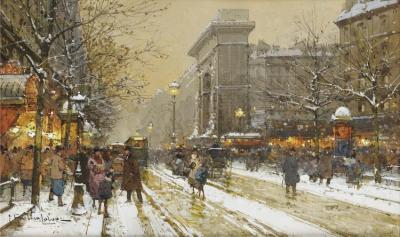 Bonne Nouvelle Boulevard In Paris Artwork by Eugene Galien-Laloue