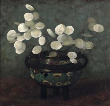 Silver Dollar Plant In A Japanese Jug Artwork by Jan Mankes