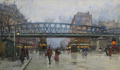 Paris,boulevard De La Chapelle With The Metro Overhead Artwork by Eugene Galien-Laloue
