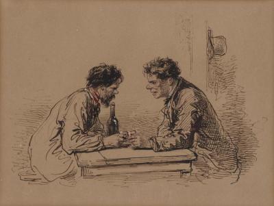 Two Men At A Table With Wine,1859 Artwork by Paul Gavarni