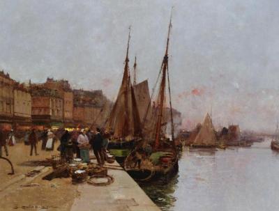 On The Quayside Artwork by Eugene Galien-Laloue