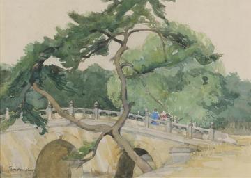 Figures On A Footbridge, Japan Artwork by Theodore Wores