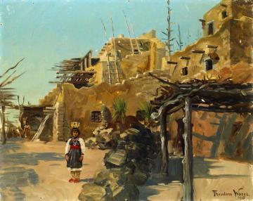 Indian Girl By A Pueblo, 1915 Artwork by Theodore Wores