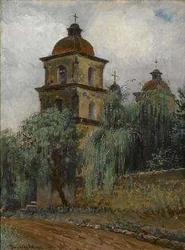 Old Mission Church, Santa Barbara Artwork by Theodore Wores