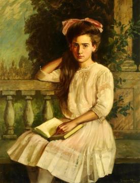 Portrait Of A Young Girl With A Book,1912 Artwork by Theodore Wores