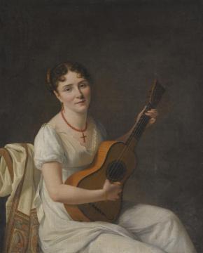 Portrait Of A Lady,seated In An Interior,wearing A White Dress And Playing The Guitar Artwork by François-Xavier Fabre
