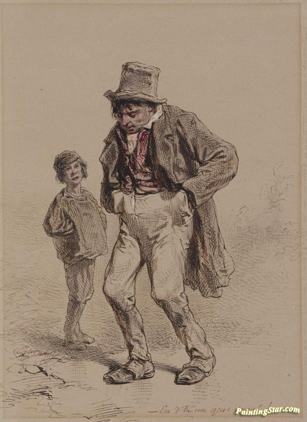Intoxicated Man And Boy,1859 Artwork by Paul Gavarni