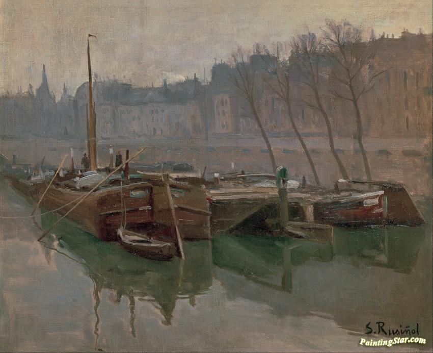 Boats On The Seine, 1894 Artwork by Santiago Rusiñol Prats