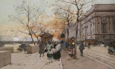 Le Quai Du Louvre Artwork by Eugene Galien-Laloue