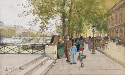 Book Vendors Along The Quais Of The Seine,paris Artwork by Eugene Galien-Laloue