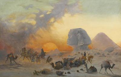 A Caravan Fleeing From A Desert Simoom Near The Sphinx Artwork by Ippolito Caffi