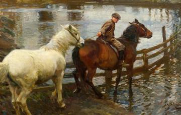 Crossing The Ford Artwork by Sir Alfred James Munnings
