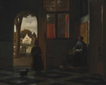 A Woman Seated By A Window With A Child In A Doorway Artwork by Pieter de Hooch