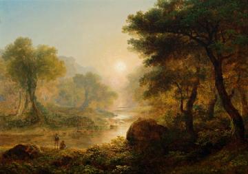 Fishing In An Irish Stream At Sunset Artwork by James Arthur O'Connor