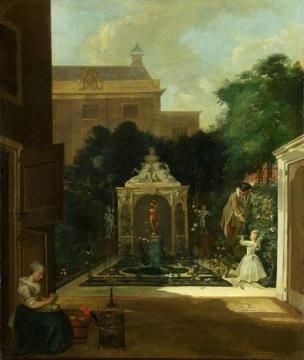 An Amsterdam Canal House Garden Artwork by Cornelis Troost