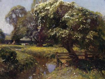 Landscape With Cows By A Stream Artwork by Sir Alfred James Munnings