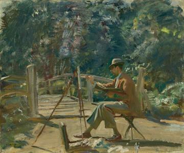 Maurice Codner Sketching By The Bridge At Wiston Artwork by Sir Alfred James Munnings