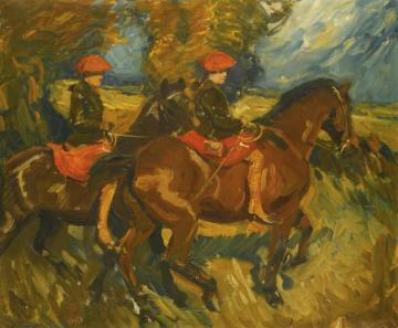 Rosie And Hazel Buxton Meeting The Dunston Harriers Artwork by Sir Alfred James Munnings