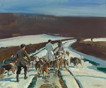 The Young Entry, A Snowy Road, Woolsthorpe Artwork by Sir Alfred James Munnings