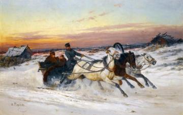 Troika At Sunset Artwork by Nikolai Sverchkov