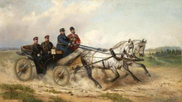 Tsar Alexander Iii And Kaiser Wilhelm In A Landau Artwork by Nikolai Sverchkov