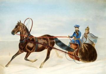 A Pair Of Watercolours - Nicholas I In A Drozhka And Alexander Ii In A Drozhka Each Artwork by Nikolai Sverchkov