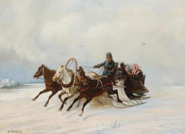 A Troika Ride Through The Snow Artwork by Nikolai Sverchkov