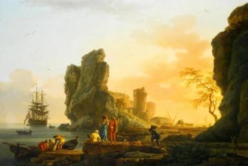 A Mediterranean Coastal Scene At Sunset With Figures Fishing In The Foreground Artwork by Claude-Joseph Vernet