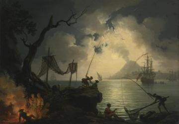 A Nocturnal Mediterranean Coastal Scene, With Vesuvius In The Background Artwork by Claude-Joseph Vernet