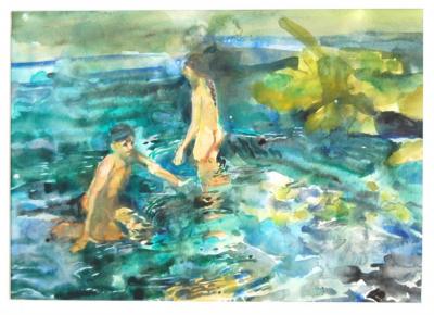 Two Nudes In Water Artwork by Stan Smith