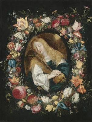 The Penitent Magdalen Surrounded By A Garland Of Flowers Artwork by Frans Francken II