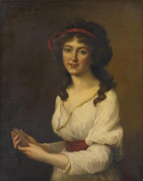 Portrait Of A Lady, Holding A Portrait Miniature Artwork by Elisabeth Vigee Le Brun