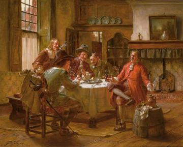A Merry Company In An Interior Artwork by Fritz Wagner