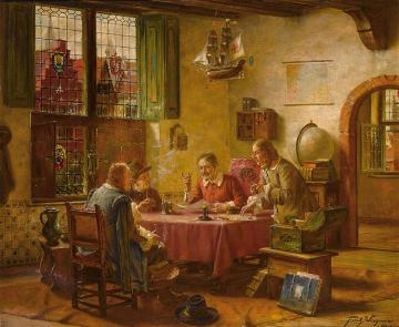 Figures In An Interior Artwork by Fritz Wagner