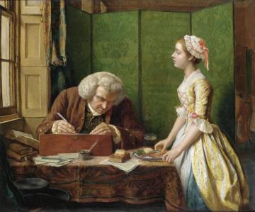 Dr Johnson At Cave's, The Publisher. Johnson, Too Ragged To Appear At Cave's Table, Has A Plate Of Victuals Sent To Him Behind The Screen. Vide Boswell Artwork by Henry Wallis