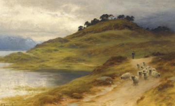 Sheep Droving In A Landscape Artwork by Joseph Farquharson