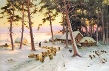 Homeward Through The Glistening Snow Artwork by Joseph Farquharson