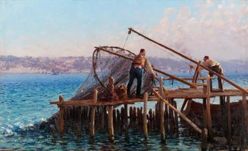 Fishermen Bringing In The Catch Artwork by Fausto Zonaro