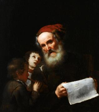 An Elderly Man Singing Together With Two Young Boys Artwork by Michael Sweerts