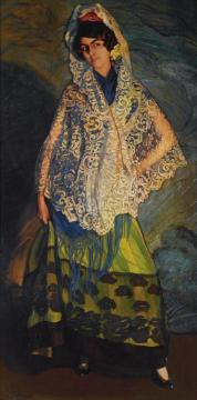 The Brunette, With White Shawl Artwork by Ignacio Zuloaga y Zabaleta