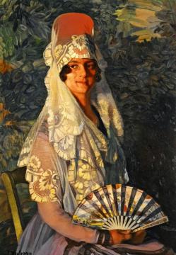 Lady With Mantilla And Fan Artwork by Ignacio Zuloaga y Zabaleta