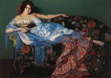 Lolita Reclinign In A Blue Shawl Artwork by Ignacio Zuloaga y Zabaleta