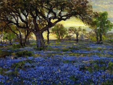 Old Live Oak Tree And Bluebonnets On The West Texas Military Grounds Artwork by Julian Onderdonk