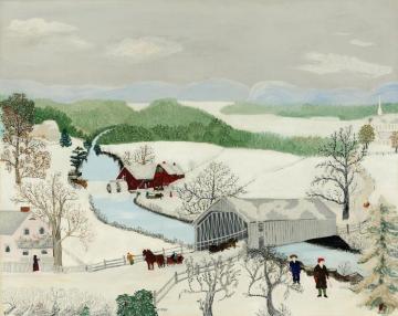 The Last Covered Bridge Artwork by Anna Mary Robertson Grandma Moses