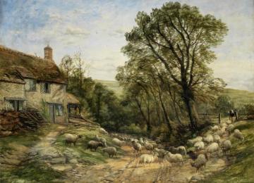 Shepherding The Flock Down A Country Lane Artwork by Thomas Creswick