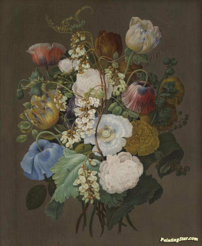 A Still Life Of A Bouquet Of Tulips, Roses And Other Flowers Artwork by Jan Frans van Dael