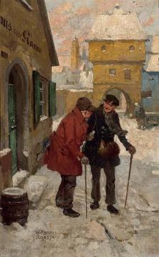 Travellers In A Snow Covered Town Artwork by Wilhelm Roegge