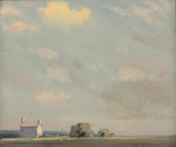 An Open Landscape With Farmhouse Artwork by Wright Barker